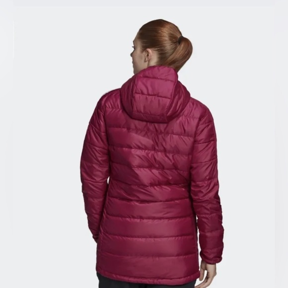 Adidas Essential Light Down Hooded Parka Jacket Berry GH4592 Womens sz Small - Picture 3 of 4